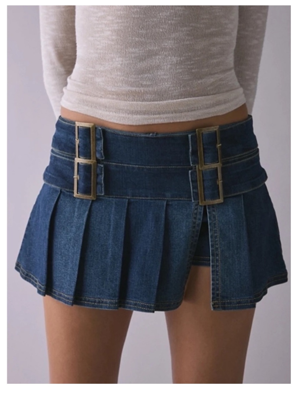 🟠NWT BDG/URBAN OUTFITTERS Double Trouble Belted Denim Micro
Mini Skort Indigo XL